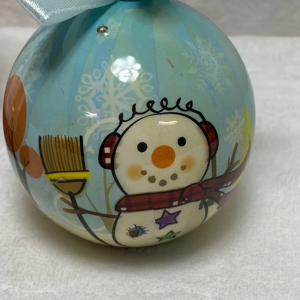 Twinkling Treasures Blinking Christmas Ornament Snowman Red Nose‎ Blue Hat Works